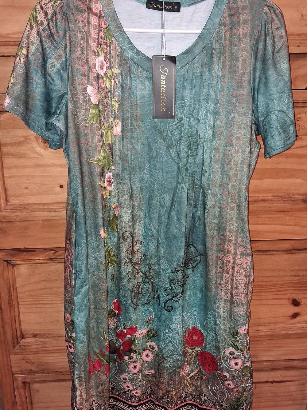 Teal Floral Printed Women's Dress Nightgown